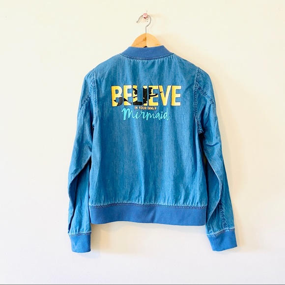 Disney Chambray Jacket Jean Bomber Believe in Mermaid Small - Picture 5 of 7